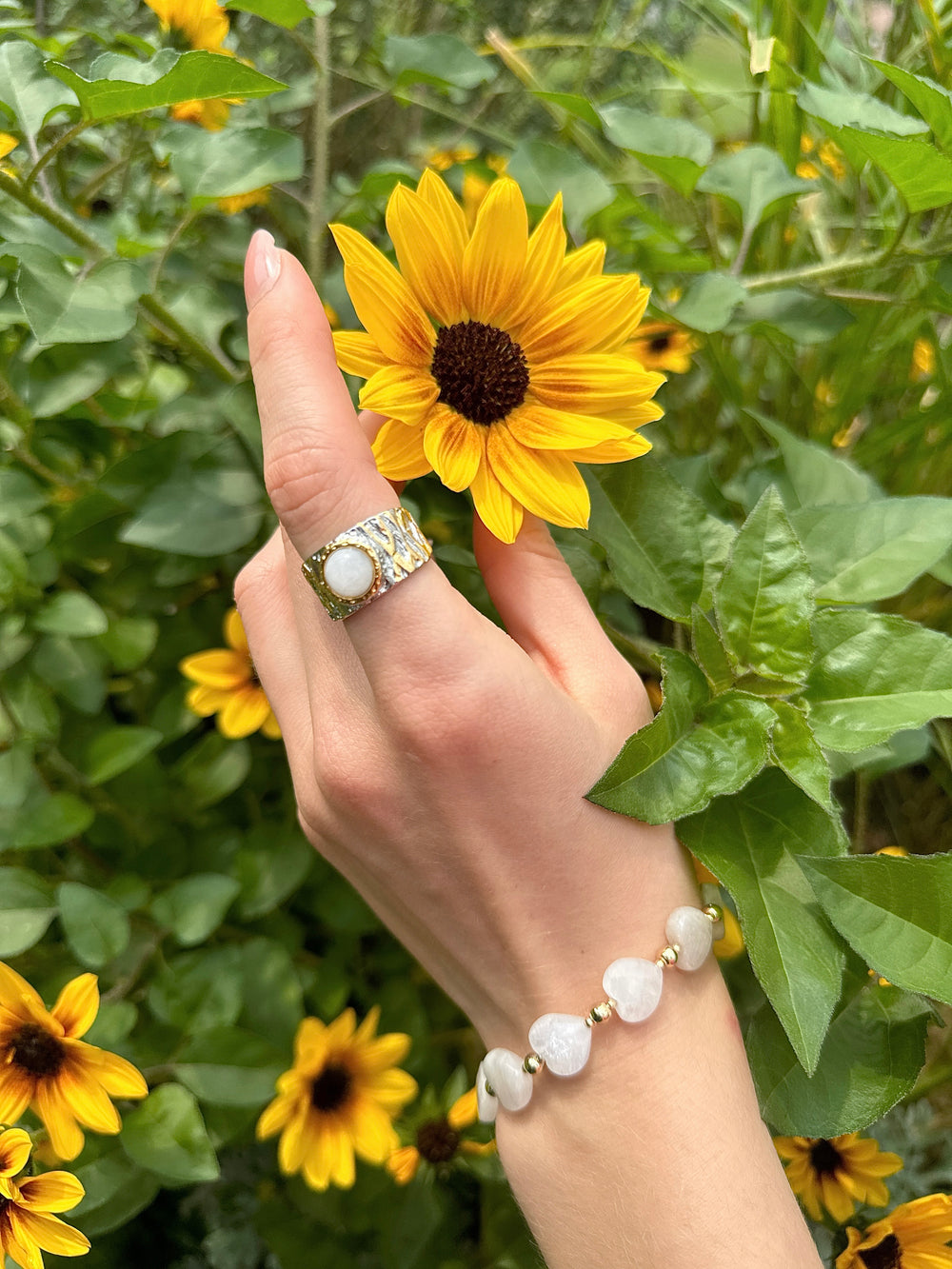 White Moonstone Platinum Plated Brass Adjustable Ring LR009 - FARRA