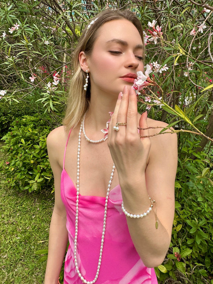 Freshwater Pearls Drops Adjustable Ring LR010 - FARRA