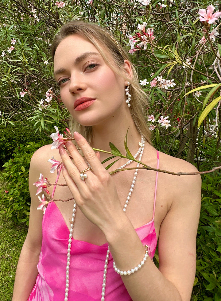 Freshwater Pearls Drops Adjustable Ring LR010 - FARRA