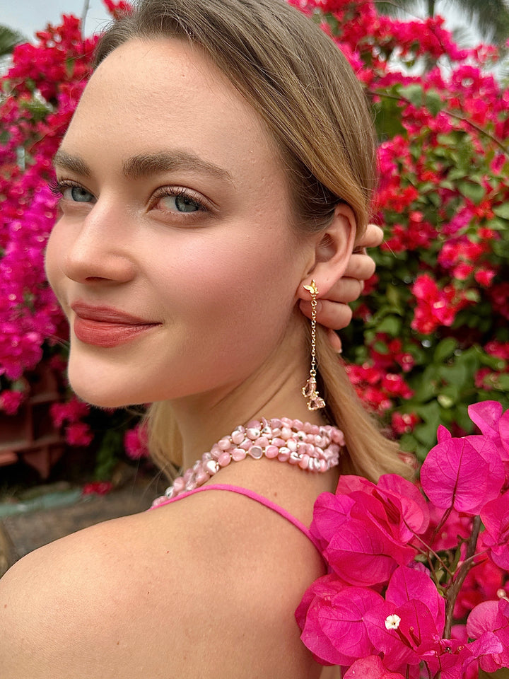 Asymmetric Pink Crystal Butterfly Earrings LE001 - FARRA