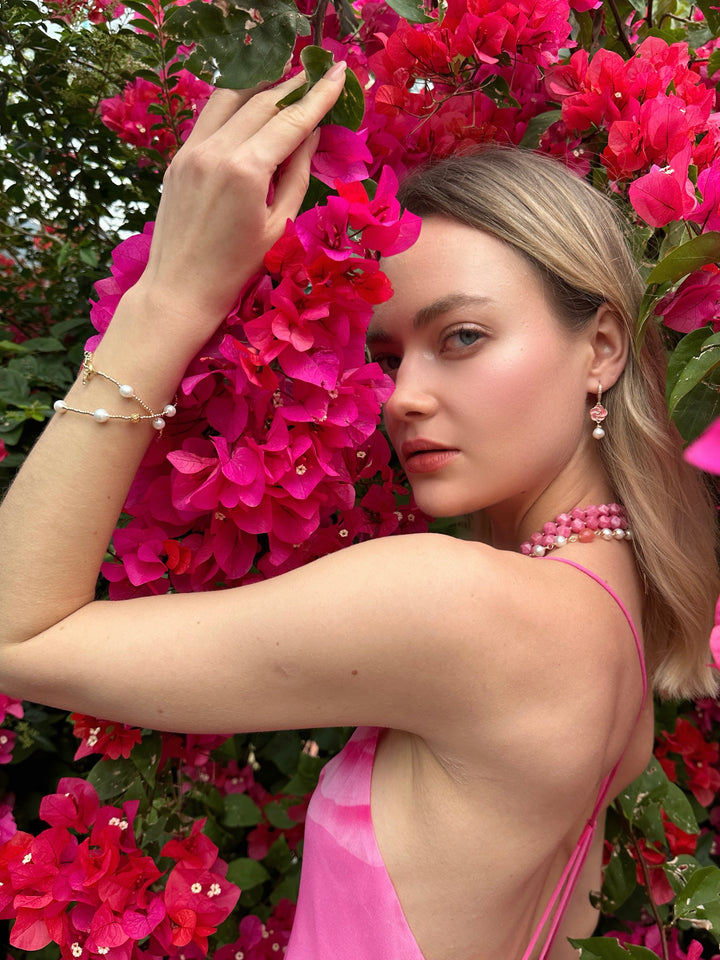 Baroque Pearls With Pink Gemstones Double Layers Bracelet/ Choker LB001 - FARRA