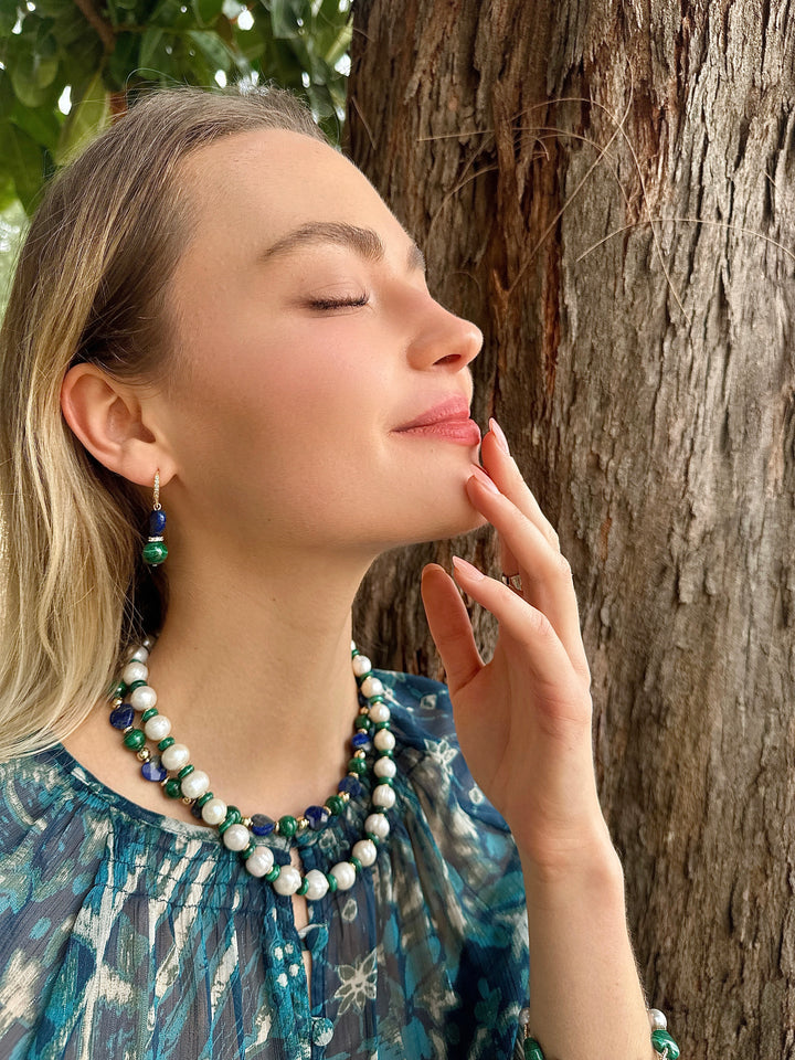 Heart-Shaped Lapis with Round Malachite Statement Necklace LN048 - FARRA