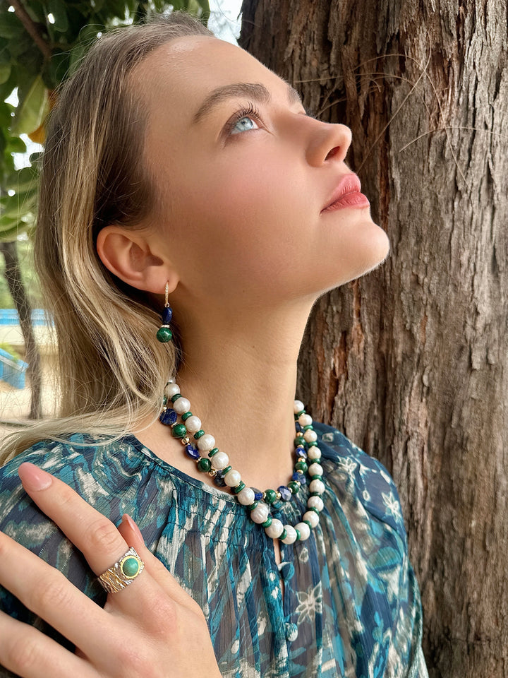 Heart-Shaped Lapis with Round Malachite Statement Necklace LN048 - FARRA