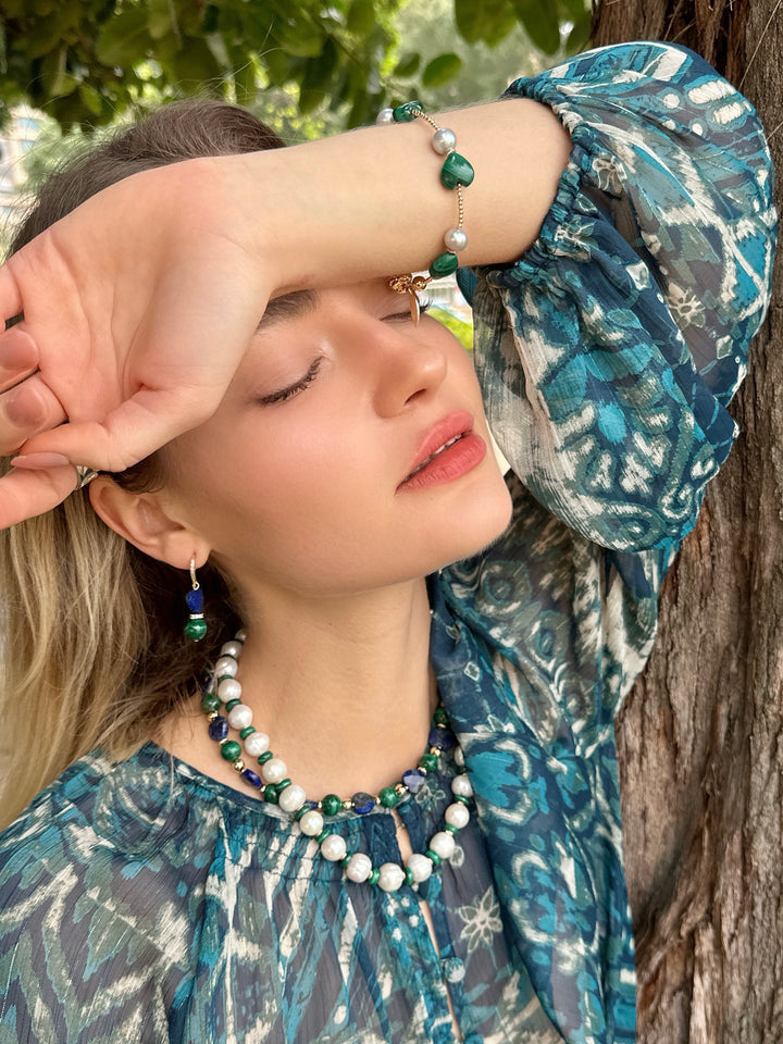 Heart-Shaped Lapis with Round Malachite Statement Necklace LN048 - FARRA