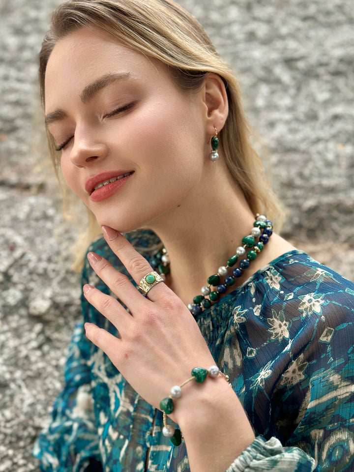 Turquoise Stone Platinum Plated Brass Adjustable Ring LR007 - FARRA