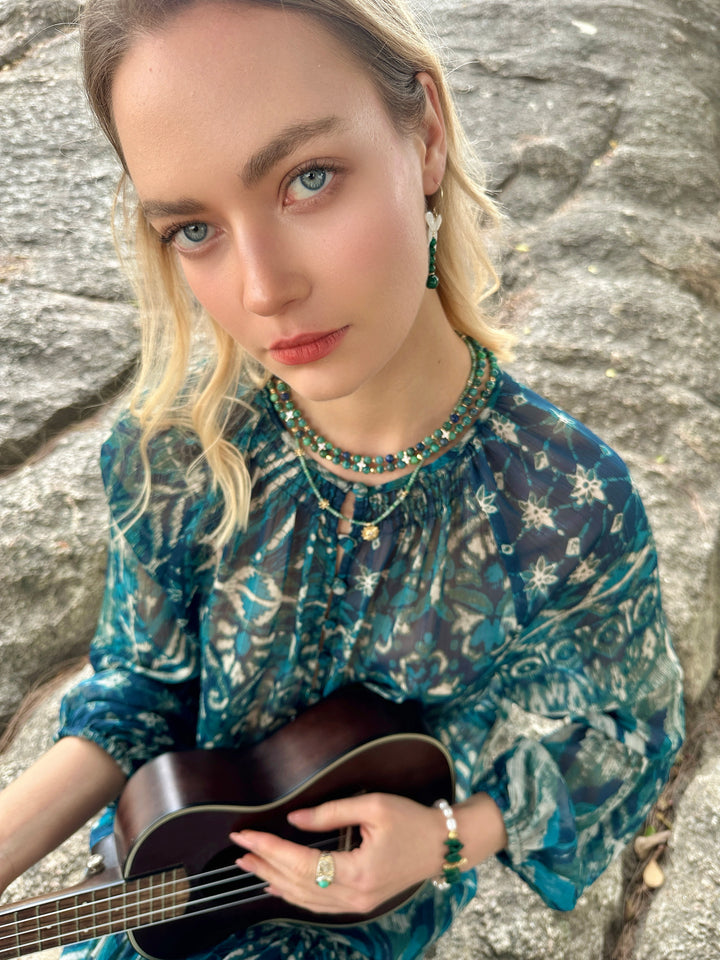 Phoenix Lapis with Zircon Stone Double Layers Collar Necklace LN044 - FARRA
