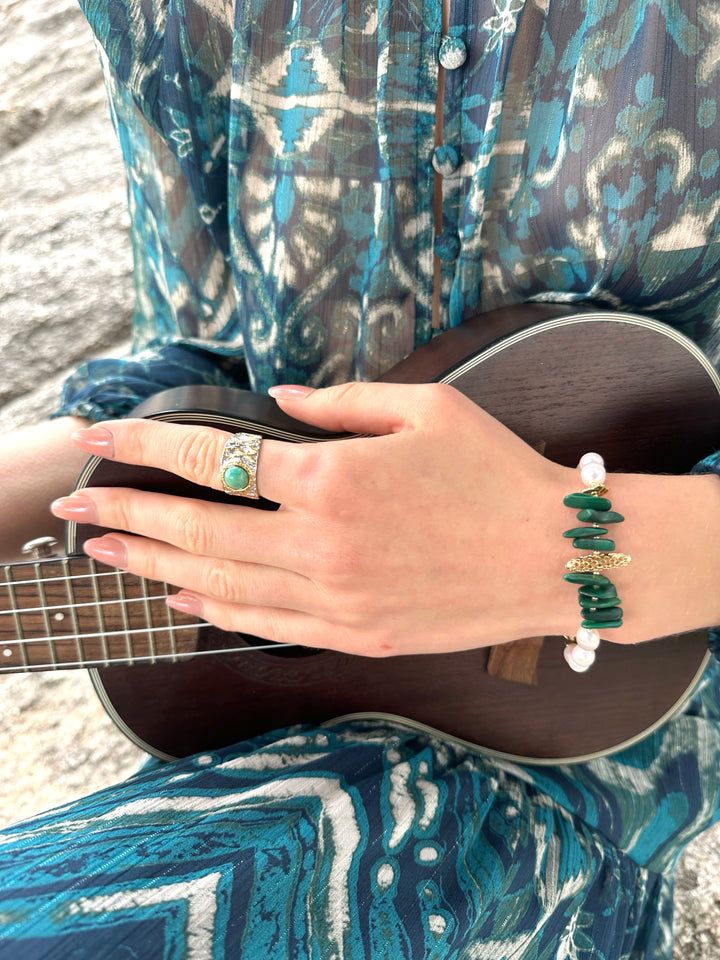 Freshwater Pearls with Irregular Malachite Bracelet LB012 - FARRA