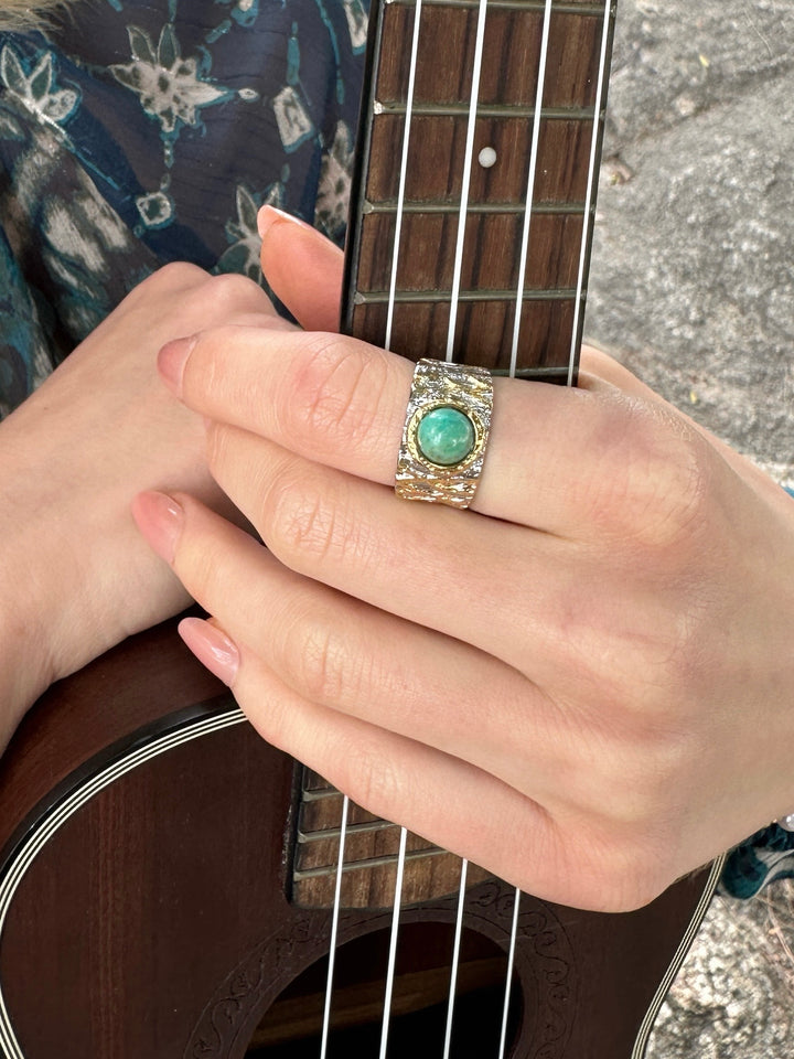 Turquoise Stone Platinum Plated Brass Adjustable Ring LR007 - FARRA