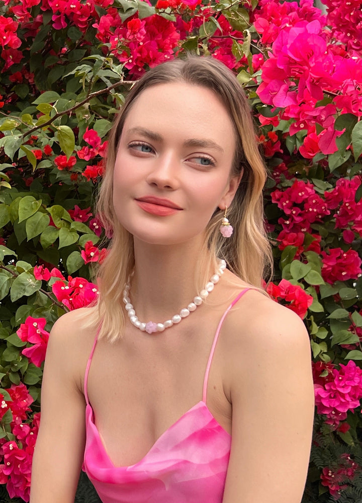 Irregular Shaped Freshwater Pearls with Pink Raspberry Necklace LN009 - FARRA