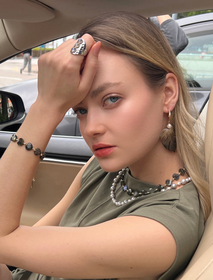 Leaves Shaped Shell With Pearls Hook Earrings LE047 - FARRA