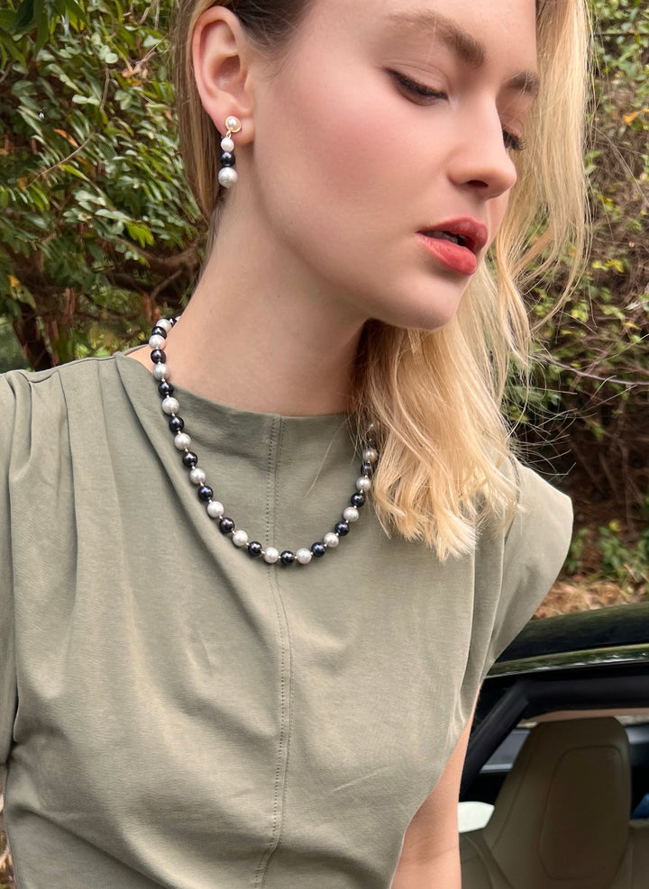 Timeless Black Gray and White Freshwater Pearls Clip-On Earrings LE043 - FARRA