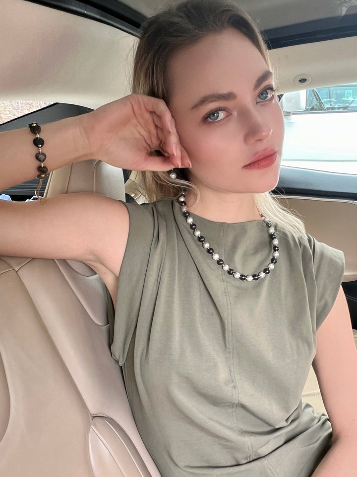 Classic Gray and Black Natural Freshwater Pearls Necklace LN079 - FARRA