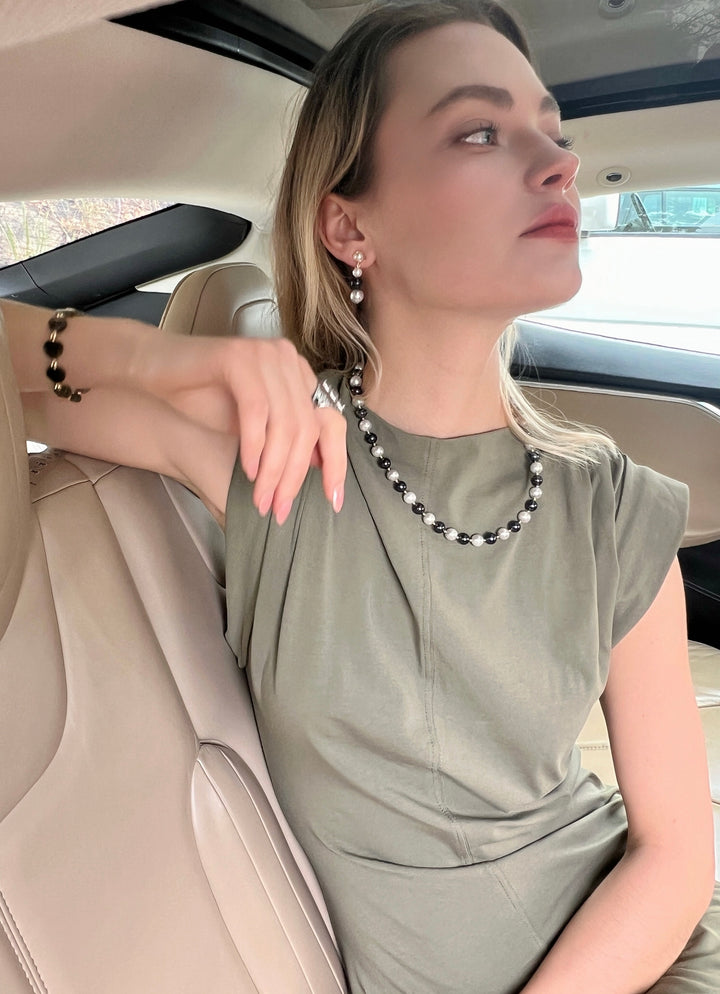 Timeless Black Gray and White Freshwater Pearls Clip-On Earrings LE043 - FARRA