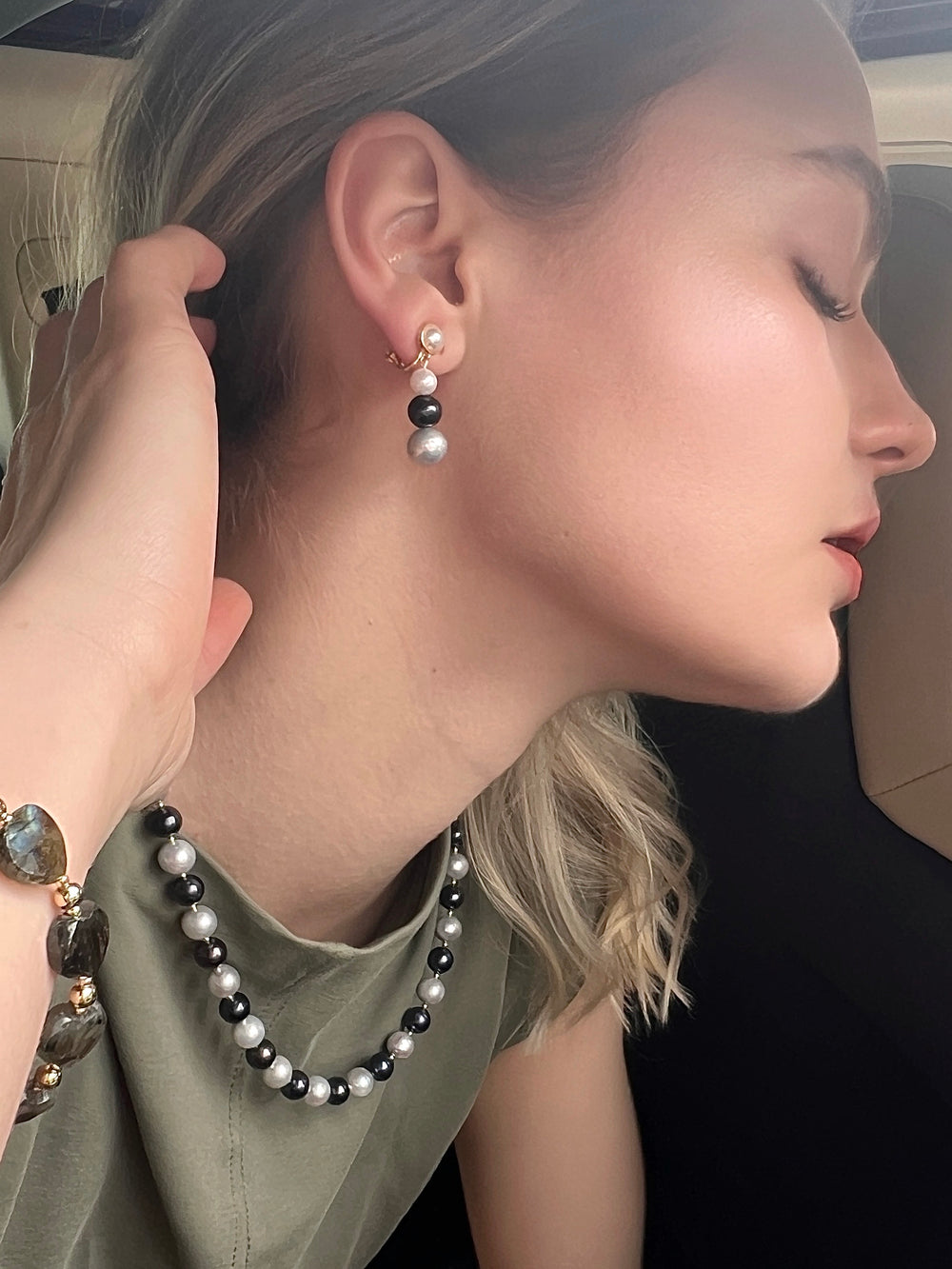 Timeless Black Gray and White Freshwater Pearls Clip-On Earrings LE043 - FARRA