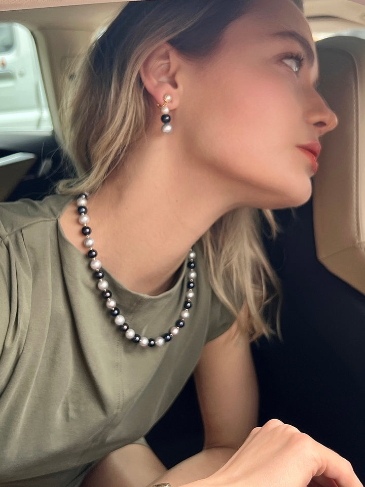 Timeless Black Gray and White Freshwater Pearls Clip-On Earrings LE043 - FARRA