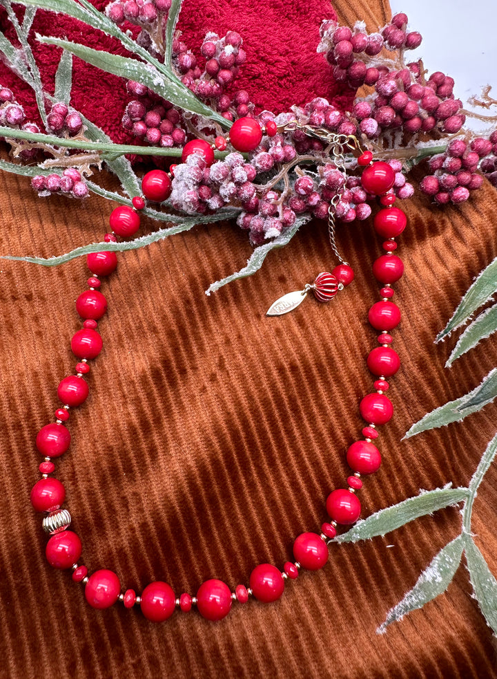 Adorable Red Bamboo Coral Choker Necklace KN048 - FARRA