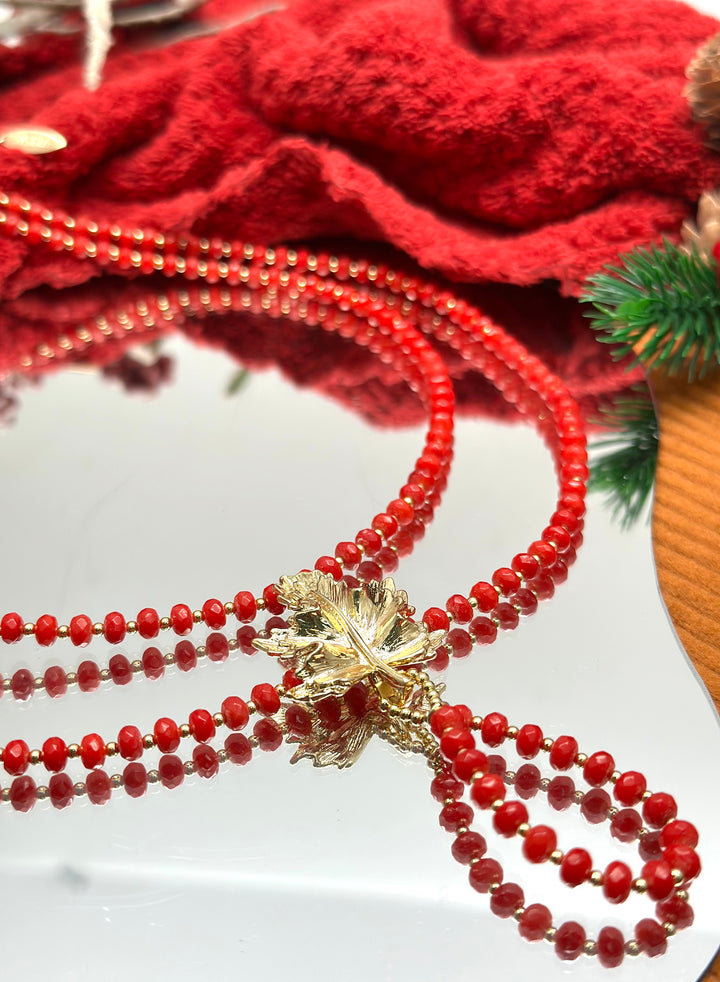 Y Shape Red Bamboo Corals Double Strands Necklace KN047 - FARRA