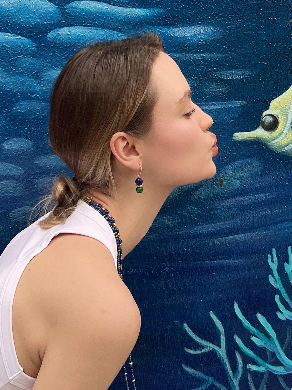 Blue Lapis with Green Malachite Color Matching Earrings LE025 - FARRA