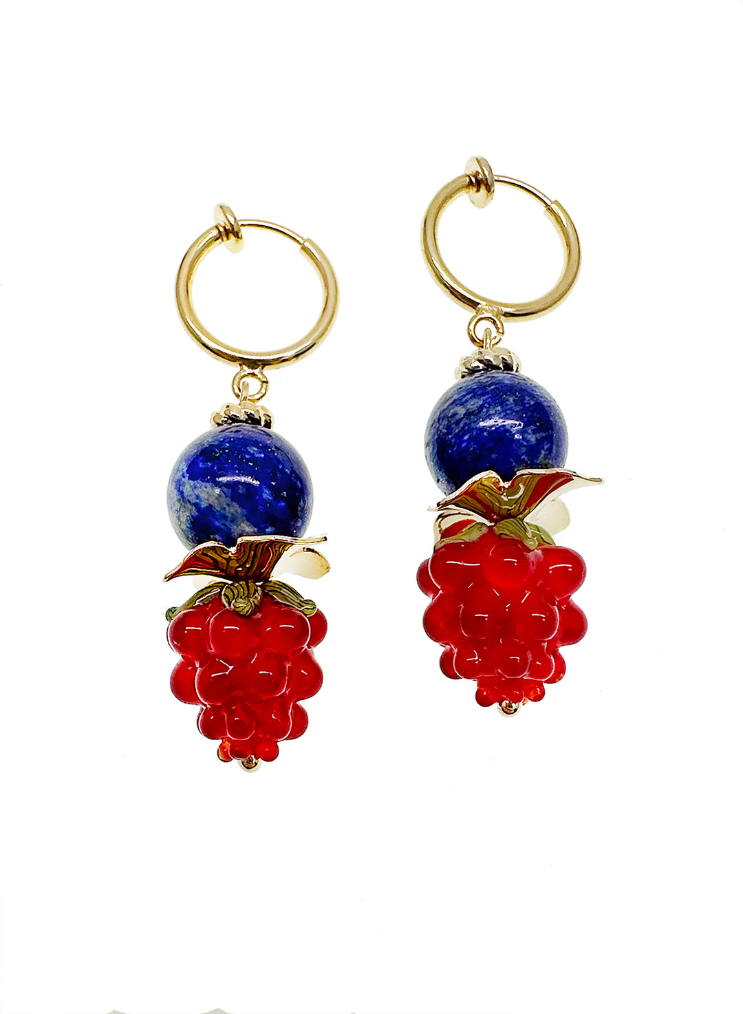 Blue Lapis with Red Rasberry Clip-on Earrings JE018 - FARRA