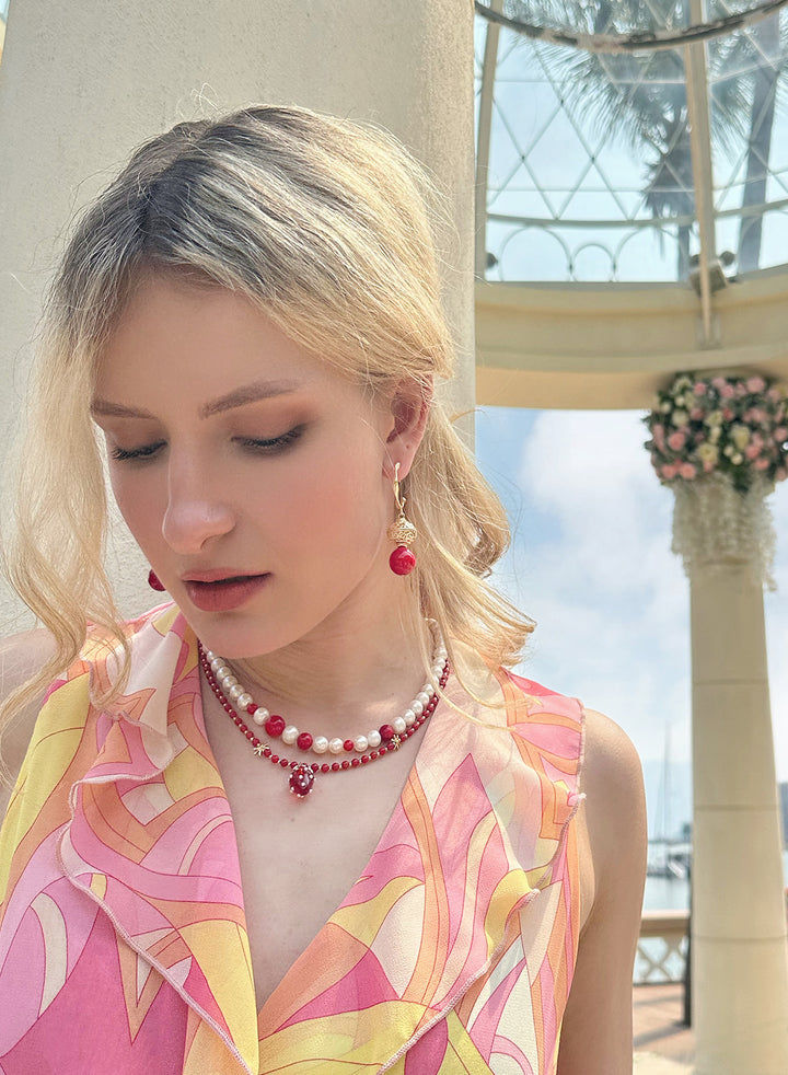 Red Coral With Strawberry Pendant Necklace JN005 - FARRA