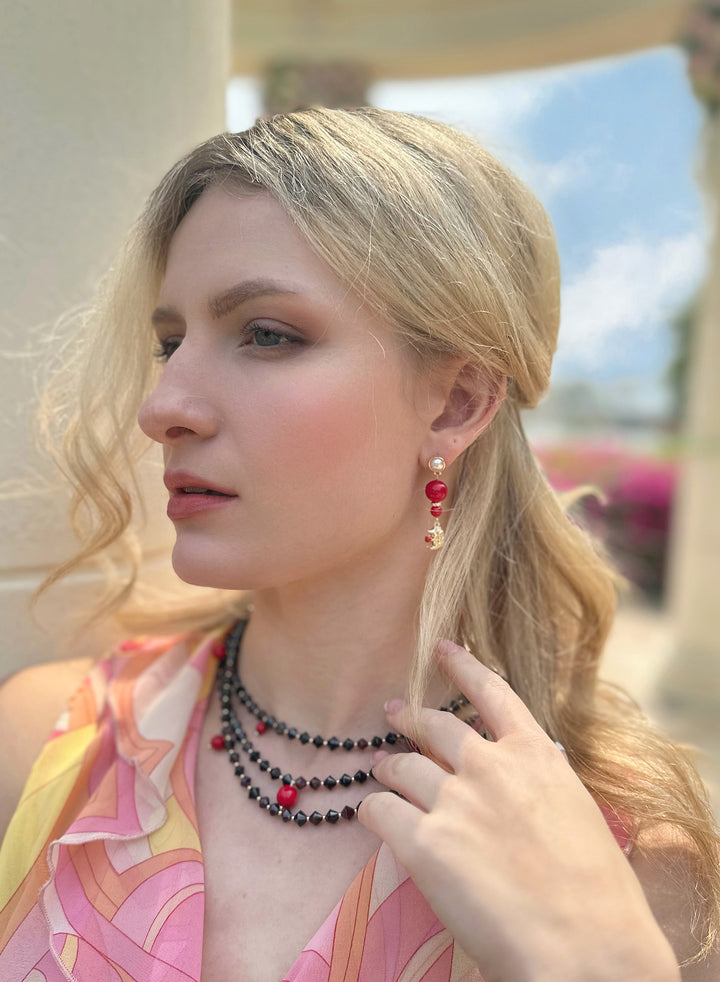 Multi-layers Garnet with Red Coral Statement Necklace JN007 - FARRA