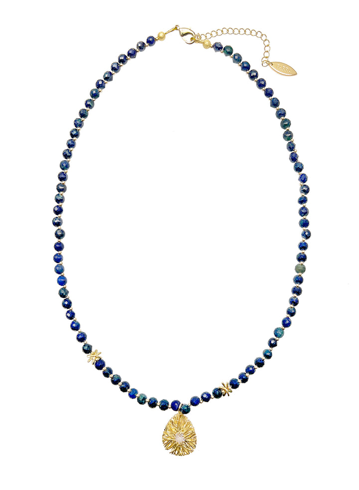 Dainty Lapis with Zircon Inset Pendant Necklace JN024 - FARRA