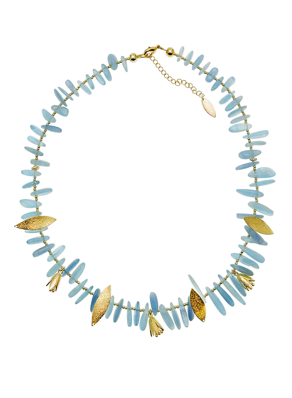 Irregular Aquamarine with Floral Charms Statement Necklace JN045 - FARRA