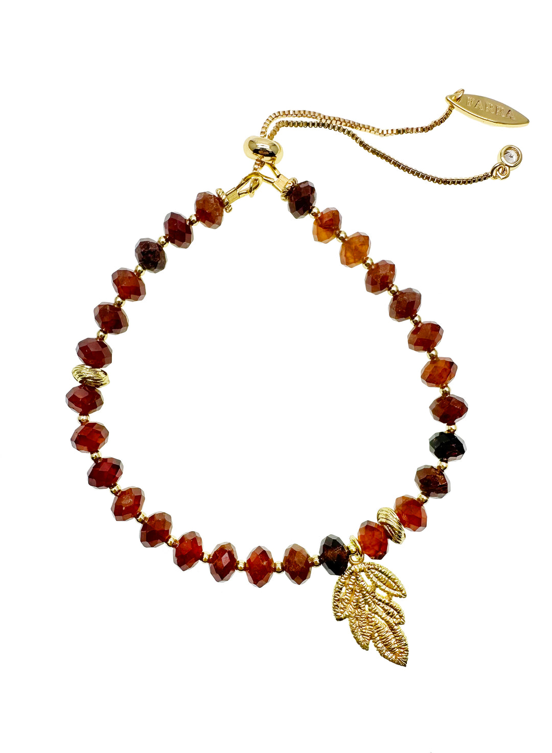 Orange Garnet Leave charm Adjustable Bracelet KB006 - FARRA