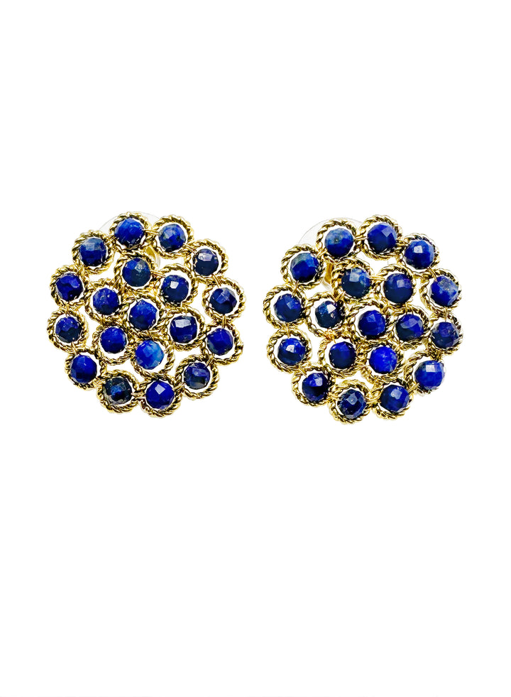 Simple Round Lapis Stud Earrings KE008 - FARRA