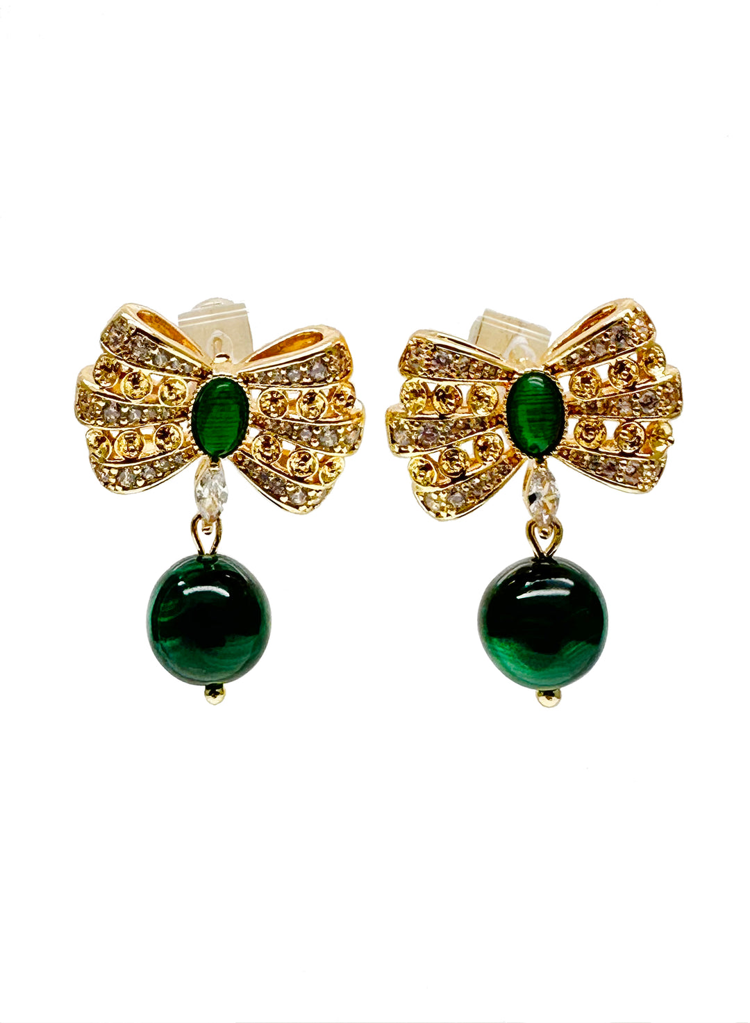 Bowknot With Malachite Dangle Earrings KE015 - FARRA