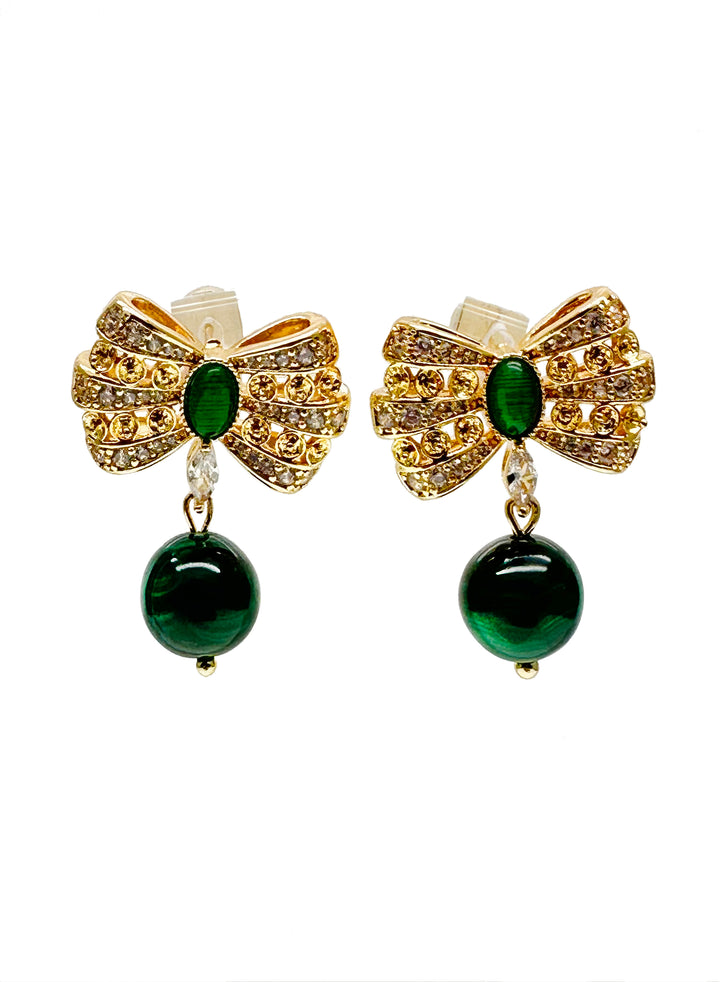 Bowknot With Malachite Dangle Earrings KE015 - FARRA