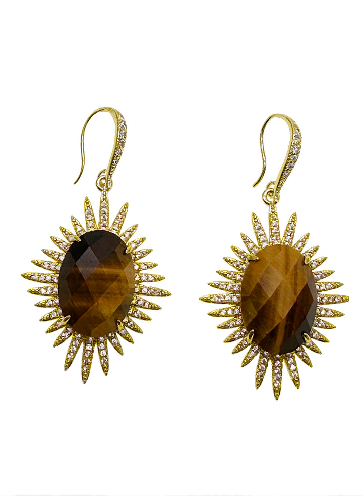 Tiger-Eye Stone Hook Earrings KE018 - FARRA