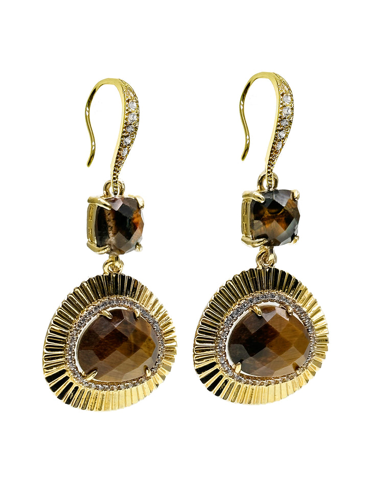 Tiger-eye Stone Teardrop Earrings KE019 - FARRA