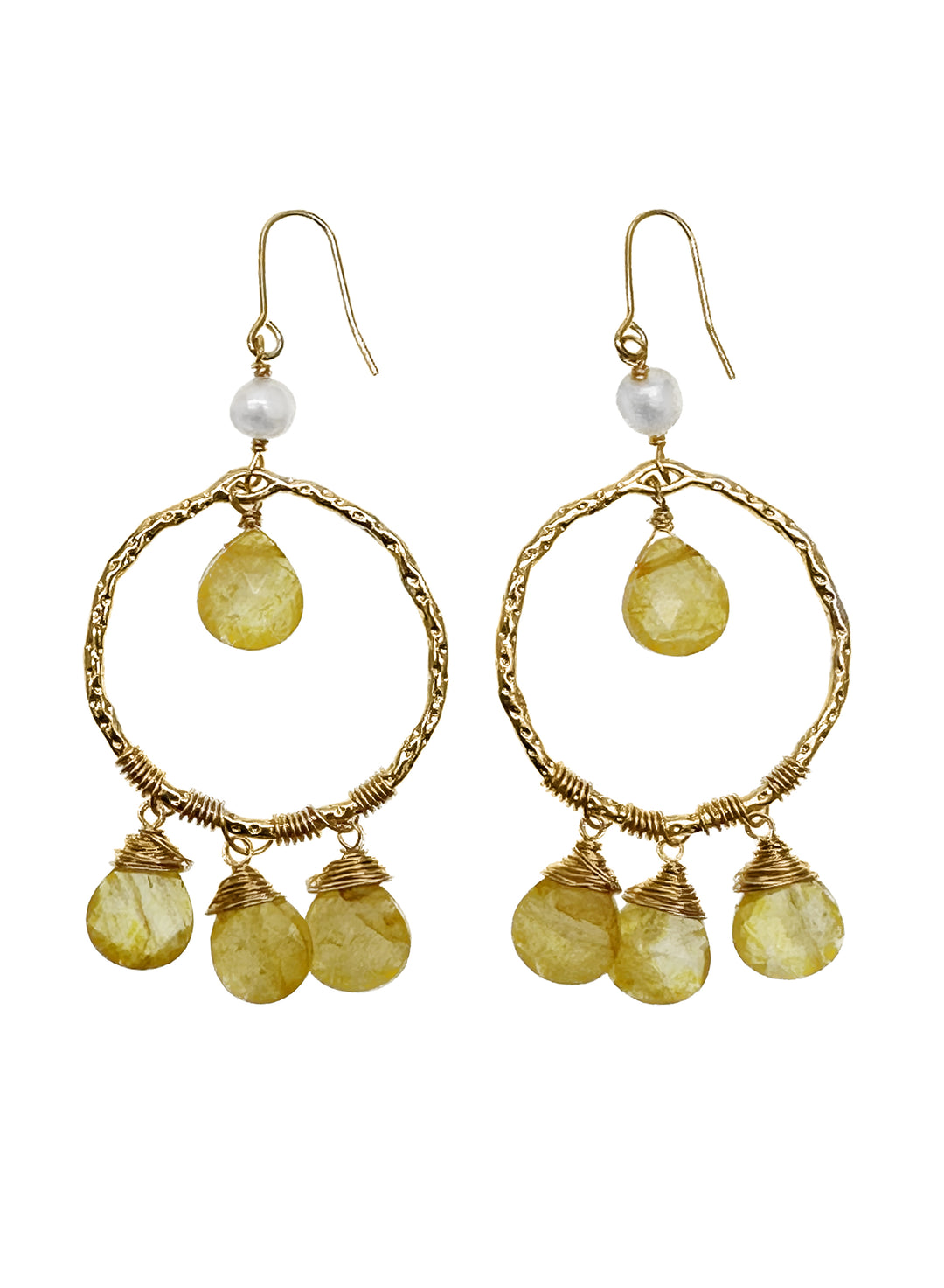 Bohemian Style Yellow Opal Freshwater Pearl Dangle Earrings KE021 - FARRA
