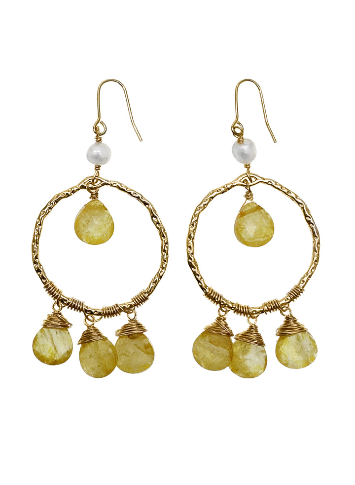 Bohemian Style Yellow Opal Freshwater Pearl Dangle Earrings KE021 - FARRA