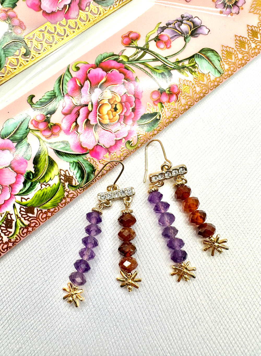 Amethyst With Orange Garnet Exquisite Earrings KE024 - FARRA