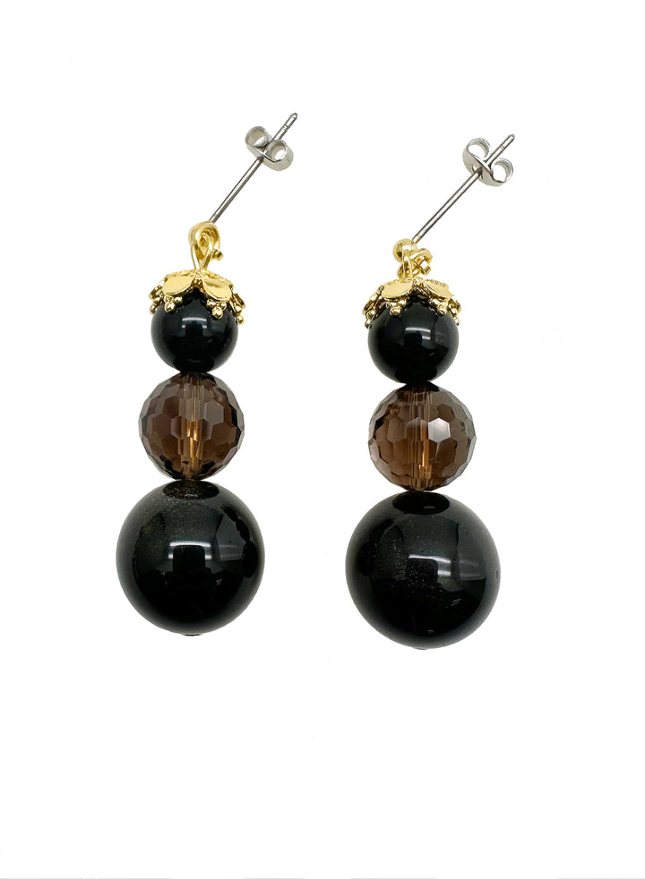 Smoky Quartz & Black Obsidian Earrings KE034 - FARRA
