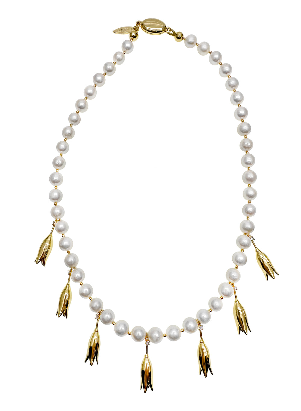 Freshwater Pearls Flower Charms Statement Necklace KN002 - FARRA