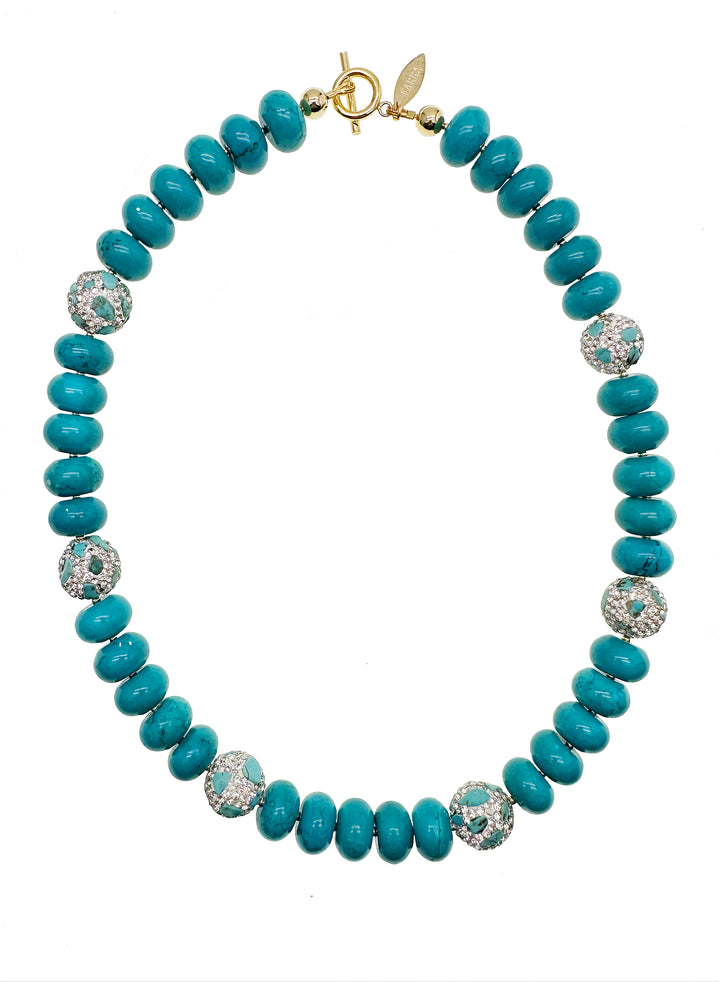 Turquoise With Rhinestones Statement Necklace KN014 - FARRA