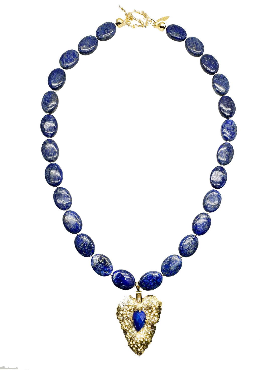 Oval Lapis With Leaf Pendant Necklace KN016 - FARRA