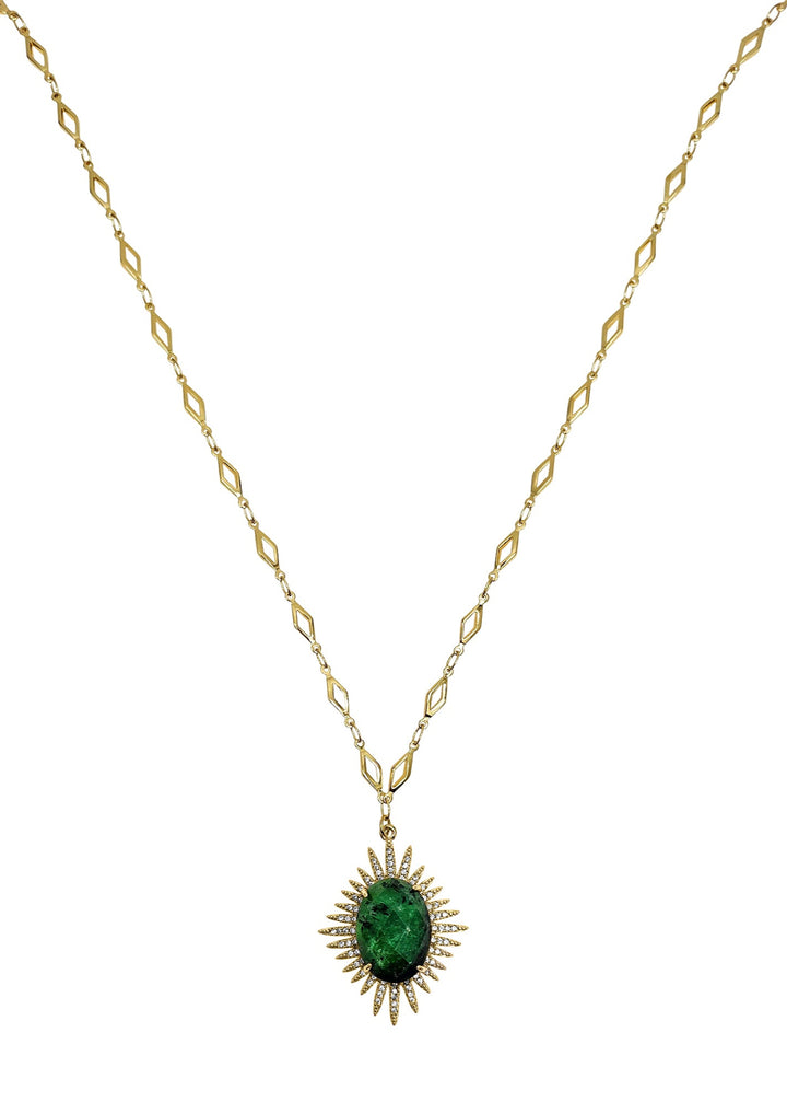Golden Chain With Zoisite Pendant Necklace KN025