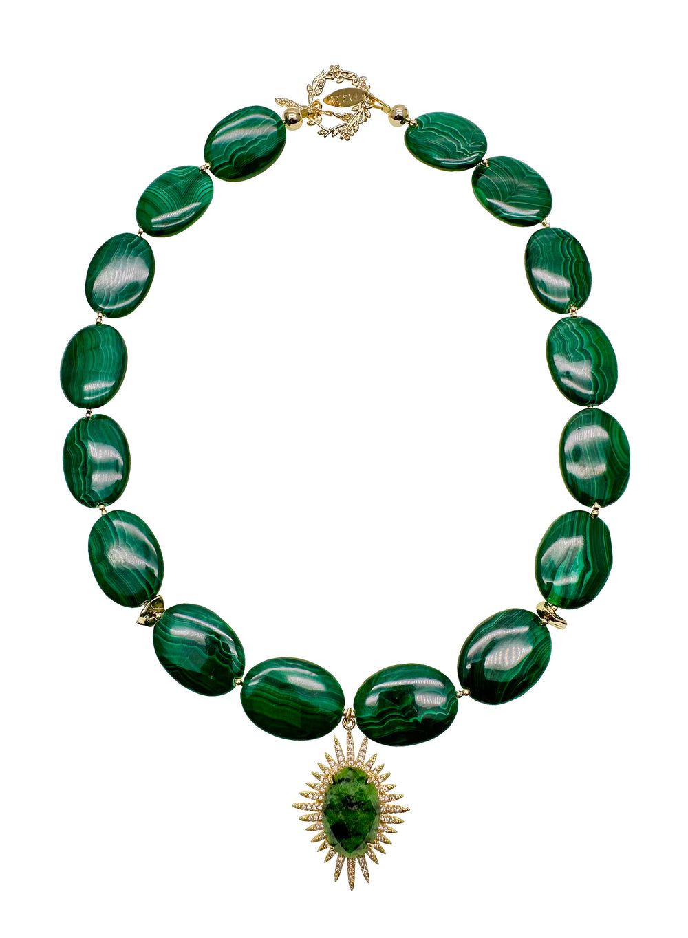 Oval Malachite With Epidote Pendant Necklace KN026 - FARRA