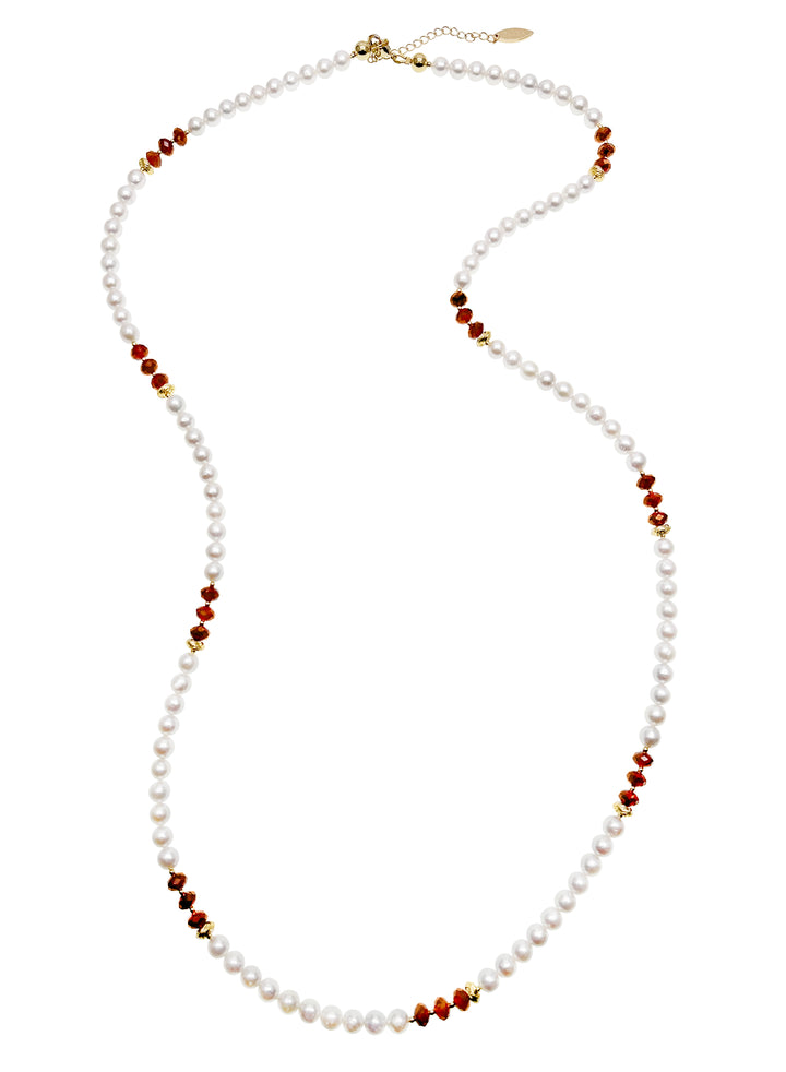 Freshwater Pearls With Orange Garnet Multi-Way Necklace KN036 - FARRA
