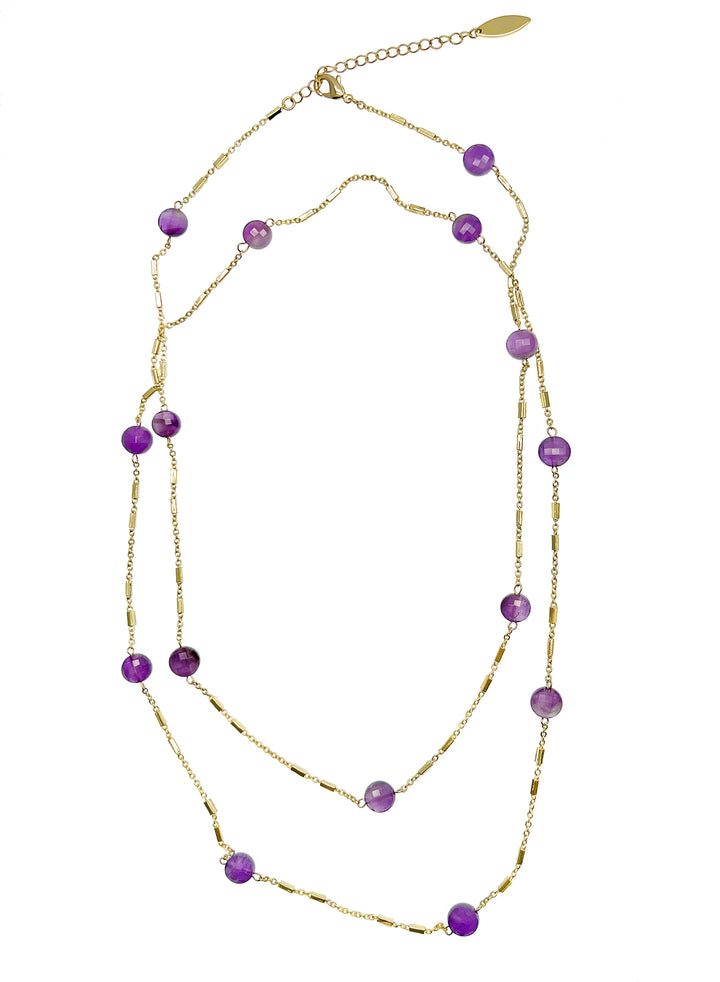 Amethyst Stones Long Chain Necklace KN041 - FARRA