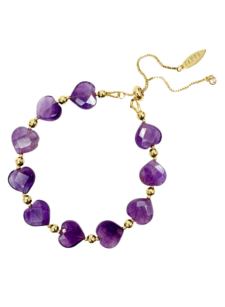 Heart-Shaped Amethyst Adjustable Bracelet LB004 - FARRA