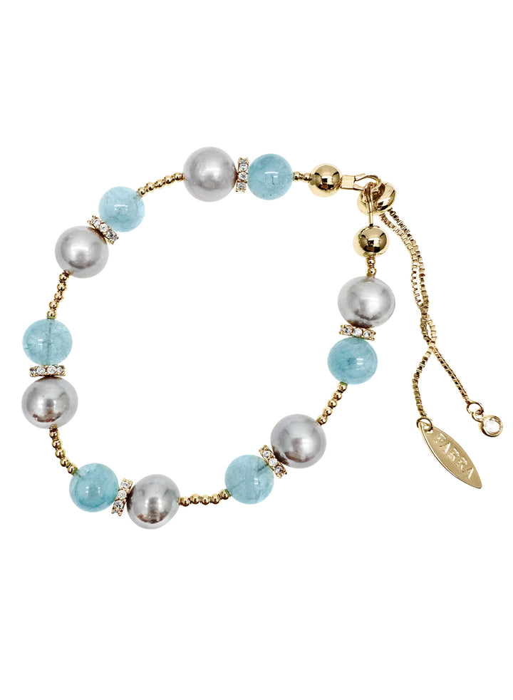 Aquamarine With Gay Freshwater Pearls Adjustable Bracelet LB006 - FARRA