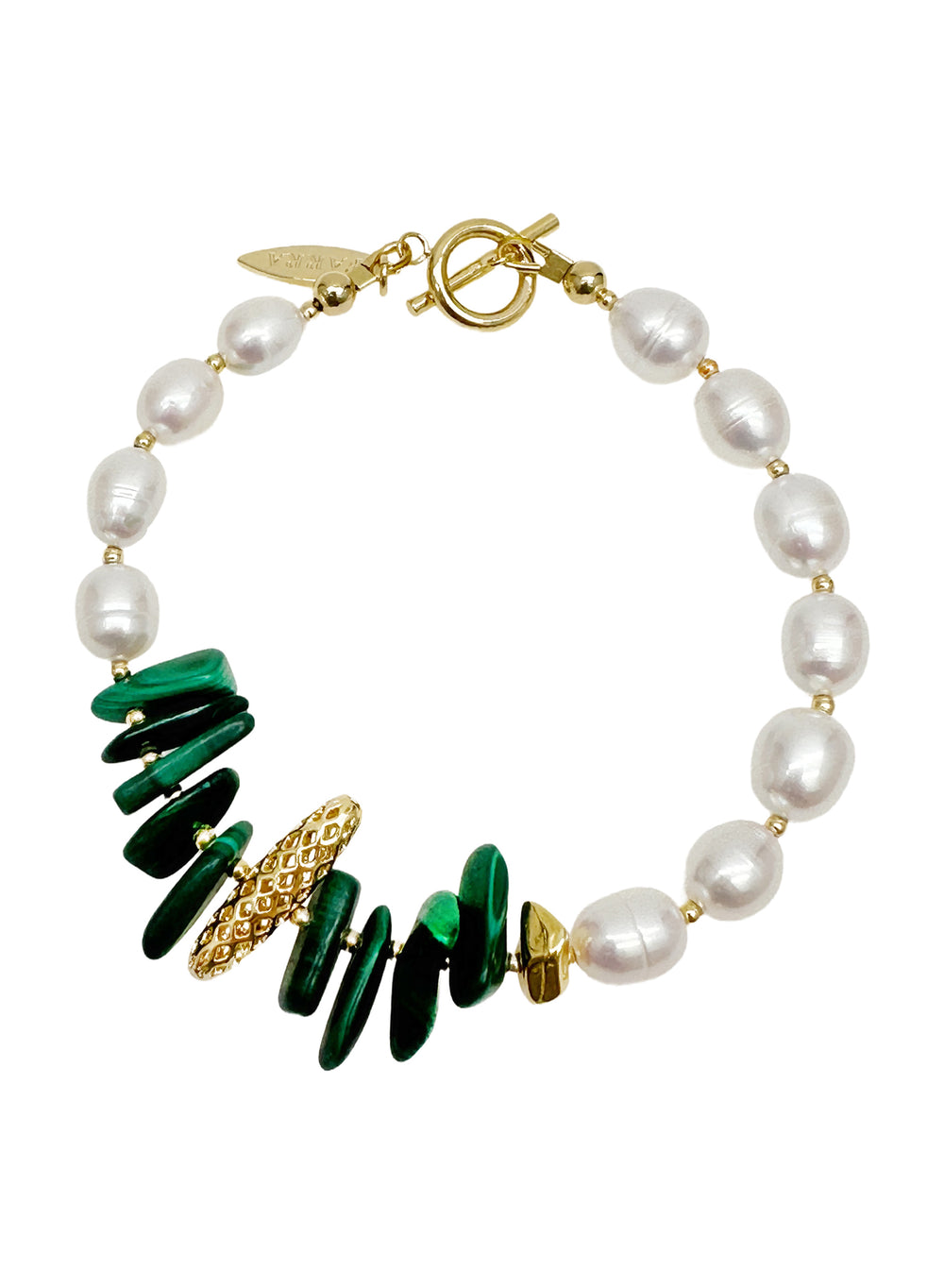 Freshwater Pearls with Irregular Malachite Bracelet LB012 - FARRA