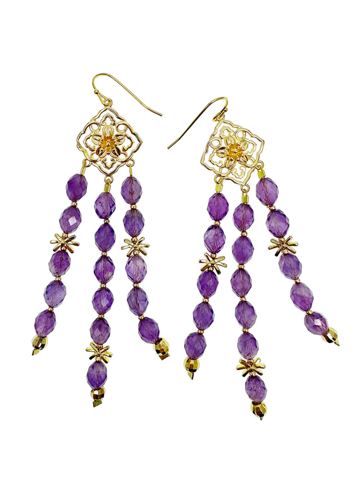 Bohemian Amethyst Beaded Tassel Earrings LE011 - FARRA