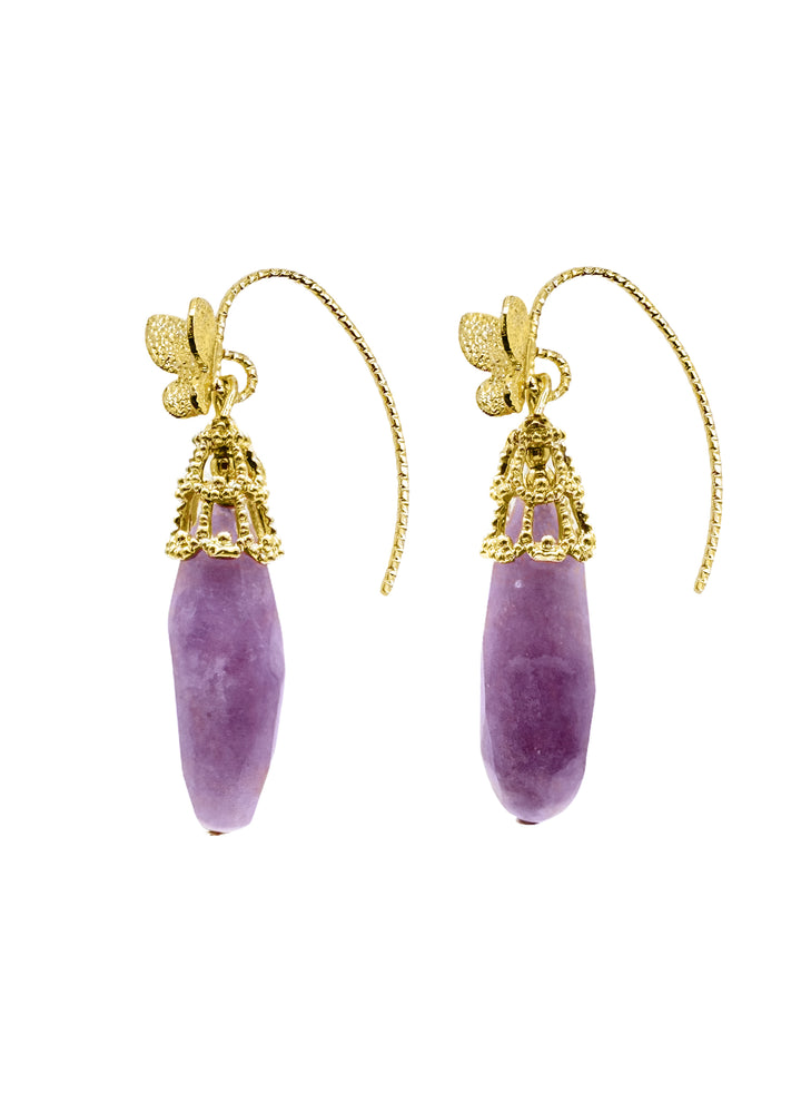 Teardrop Orchid Gemstone with Butterfly Hook Earrings LE014 - FARRA