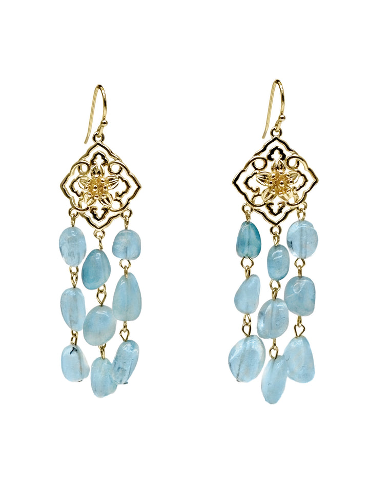 Bohemian Style Aquamarine Beaded Tassel Earrings LE017 - FARRA